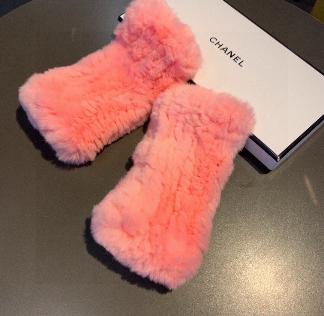 FINGERLESS HALF GLOVES IN ROUGE PINK RABBIT FUR 462276 mysite