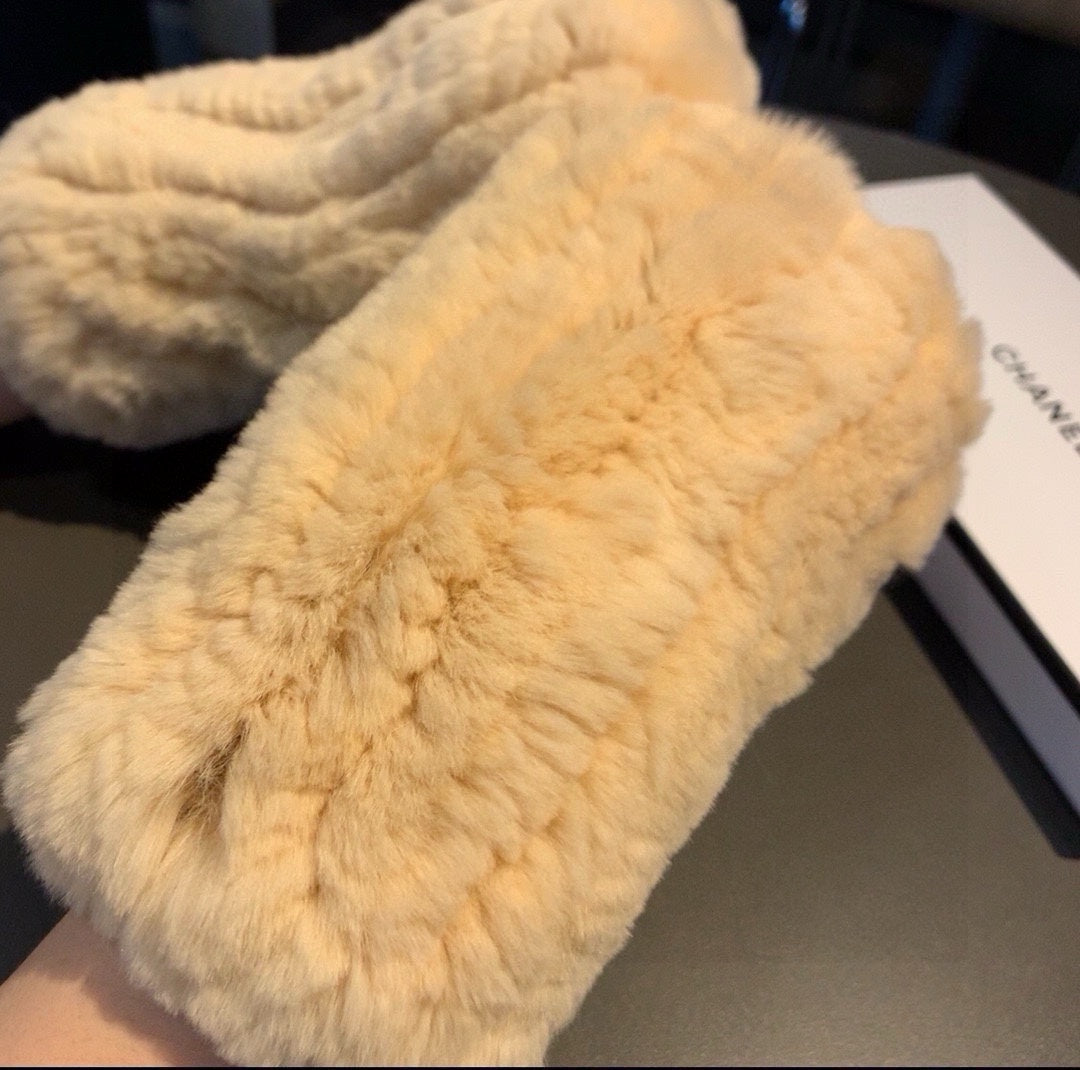 FINGERLESS HALF GLOVES IN BEIGE CREAM RABBIT FUR 462277 mysite