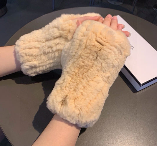 FINGERLESS HALF GLOVES IN BEIGE CREAM RABBIT FUR 462277 mysite
