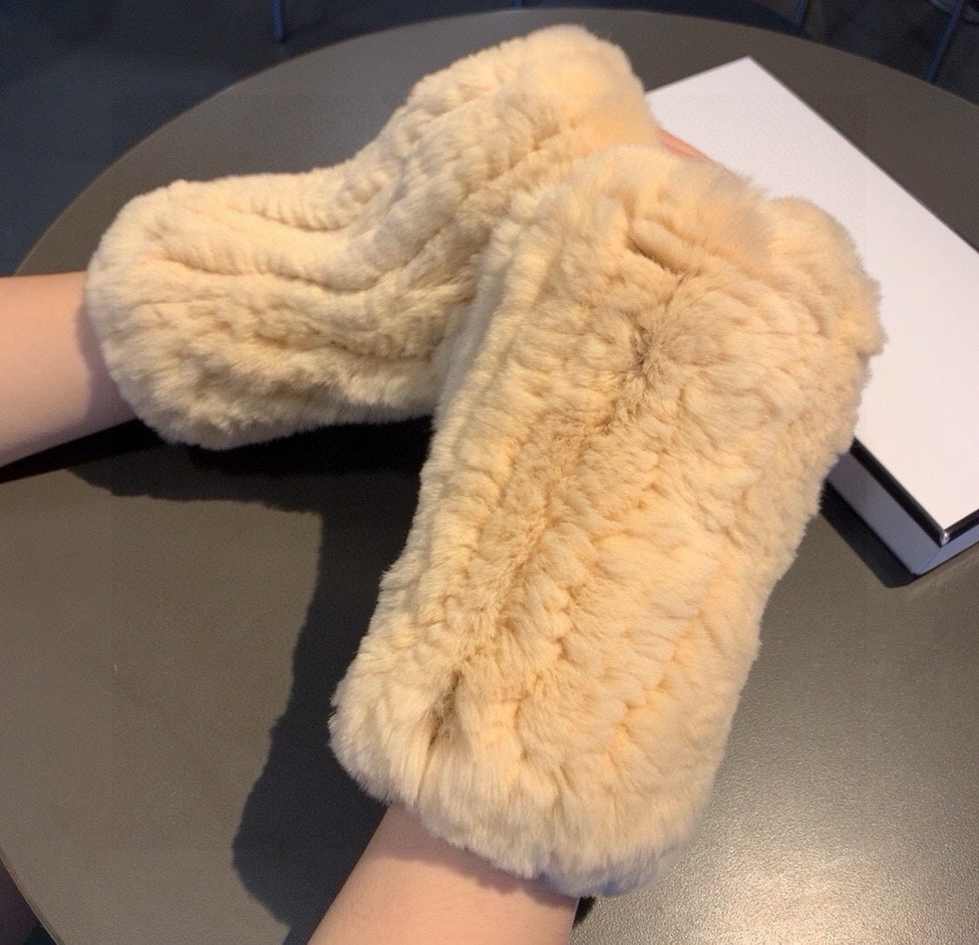 FINGERLESS HALF GLOVES IN BEIGE CREAM RABBIT FUR 462277 mysite