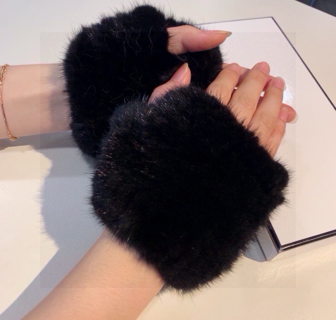FINGERLESS HALF GLOVES IN BLACK RABBIT FUR 462278 mysite