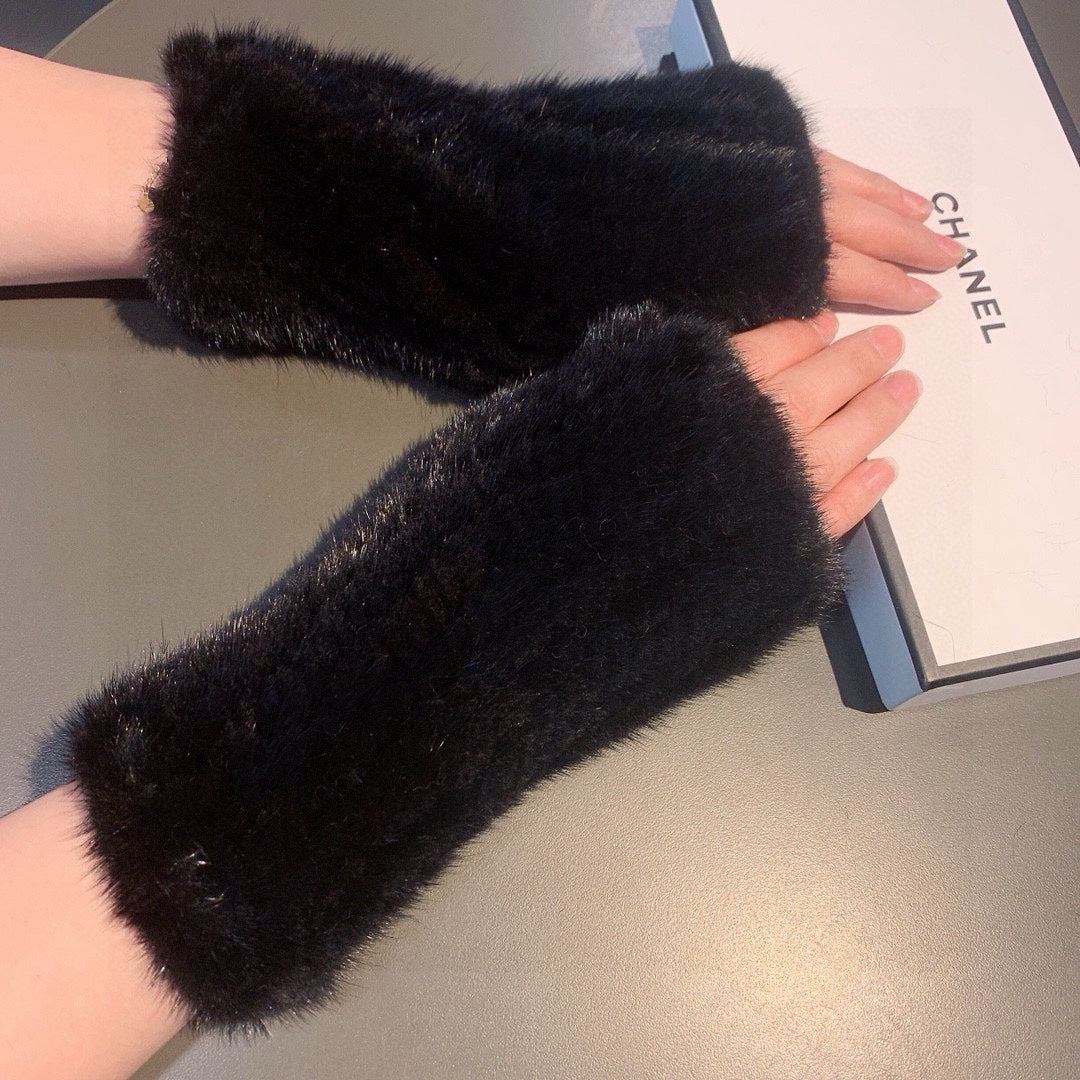 FINGERLESS GLOVES IN BLACK RABBIT FUR 462279 mysite