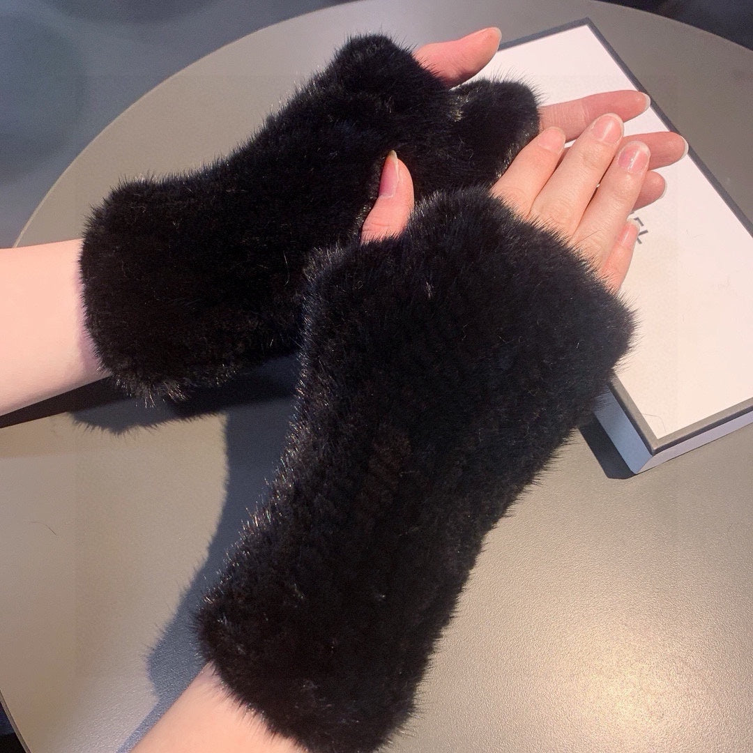 FINGERLESS GLOVES IN BLACK RABBIT FUR 462279 mysite