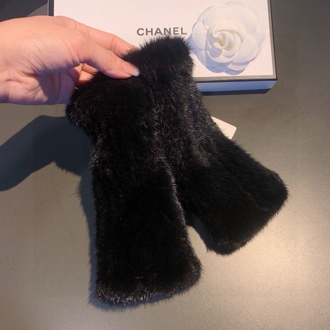 FINGERLESS GLOVES IN BLACK RABBIT FUR 462279 mysite