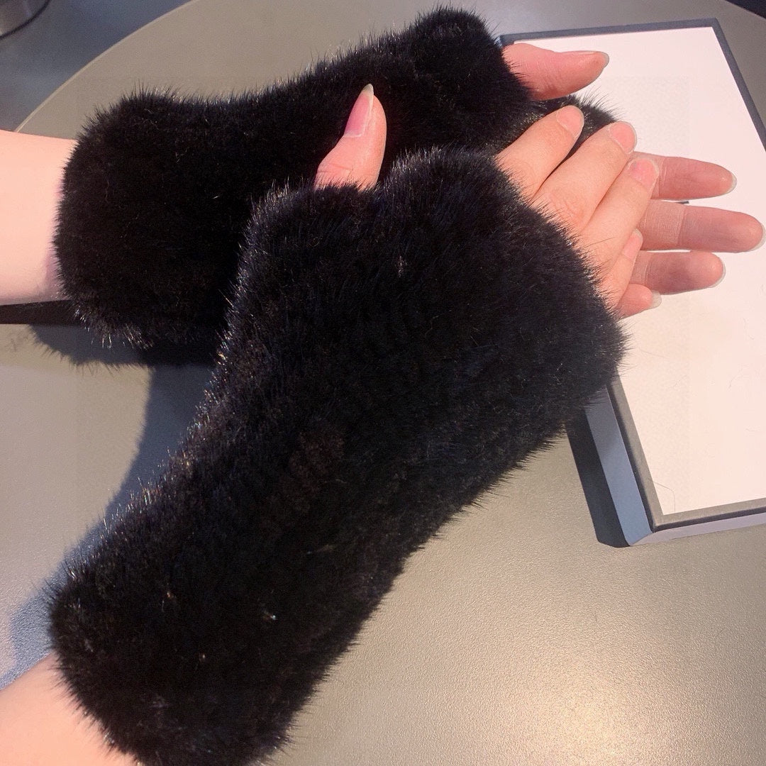 FINGERLESS GLOVES IN BLACK RABBIT FUR 462279 mysite