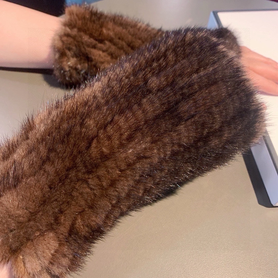 FINGERLESS GLOVES IN GINGERBREAD BROWN RABBIT FUR 462280 mysite