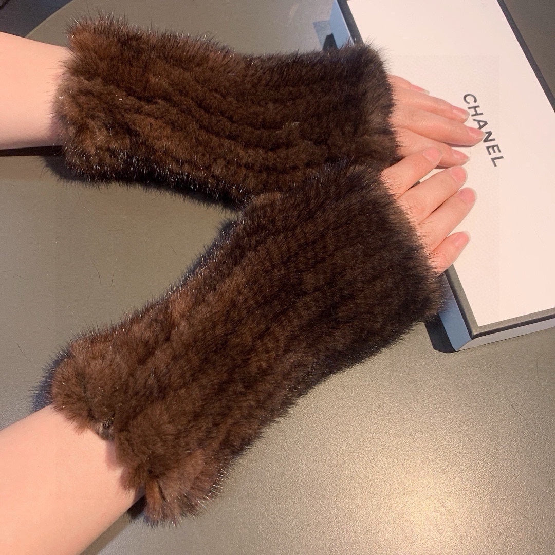 FINGERLESS GLOVES IN GINGERBREAD BROWN RABBIT FUR 462280 mysite