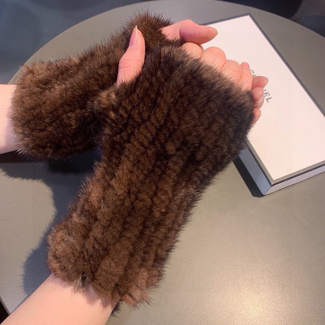 FINGERLESS GLOVES IN GINGERBREAD BROWN RABBIT FUR 462280 mysite