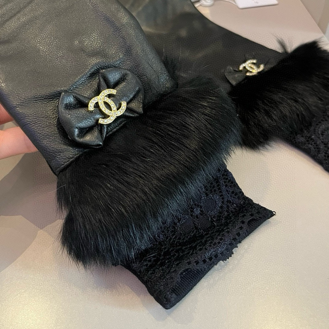 FINGERLESS LONG GLOVES IN BLACK LAMBSKIN WITH RABBIT FUR 465798 mysite