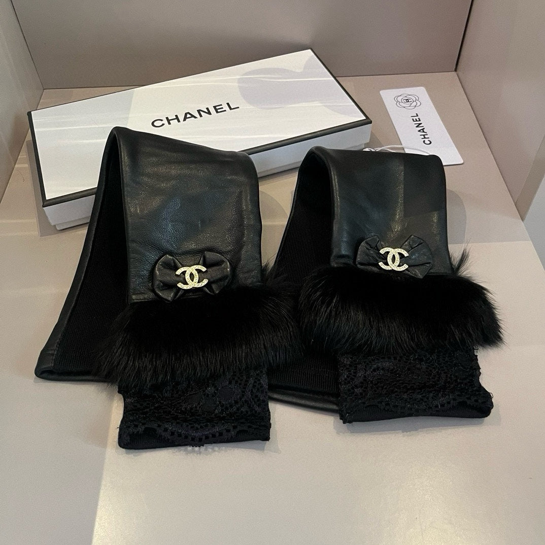 FINGERLESS LONG GLOVES IN BLACK LAMBSKIN WITH RABBIT FUR 465798 mysite