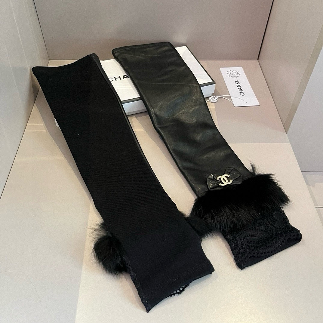 FINGERLESS LONG GLOVES IN BLACK LAMBSKIN WITH RABBIT FUR 465798 mysite