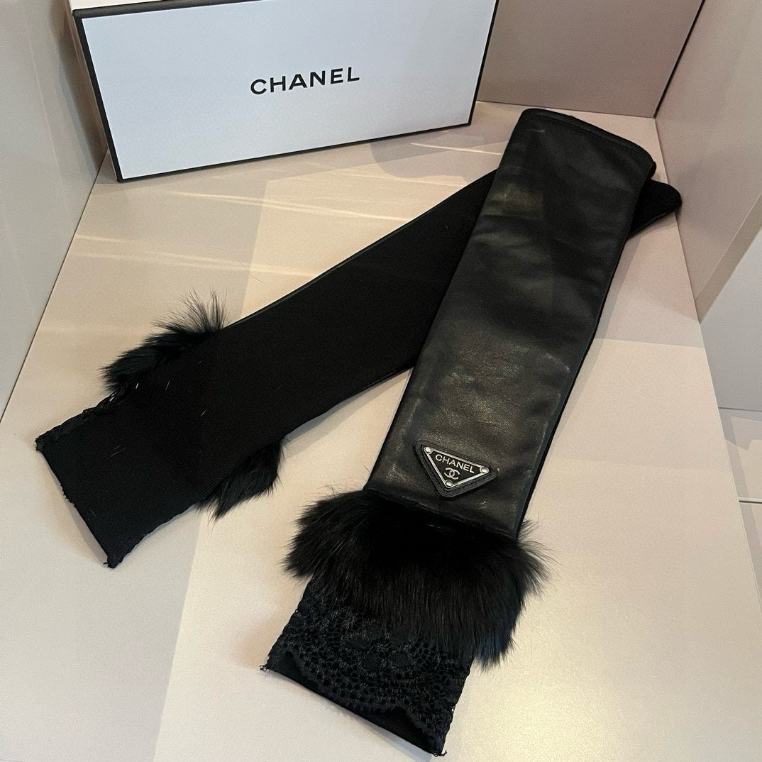 FINGERLESS LONG GLOVES IN BLACK LAMBSKIN WITH RABBIT FUR 465799 mysite