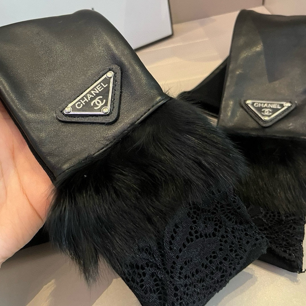 FINGERLESS LONG GLOVES IN BLACK LAMBSKIN WITH RABBIT FUR 465799 mysite