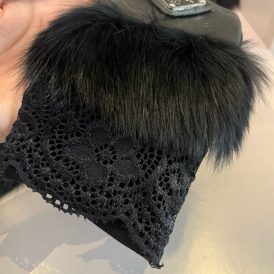 FINGERLESS LONG GLOVES IN BLACK LAMBSKIN WITH RABBIT FUR 465799 mysite