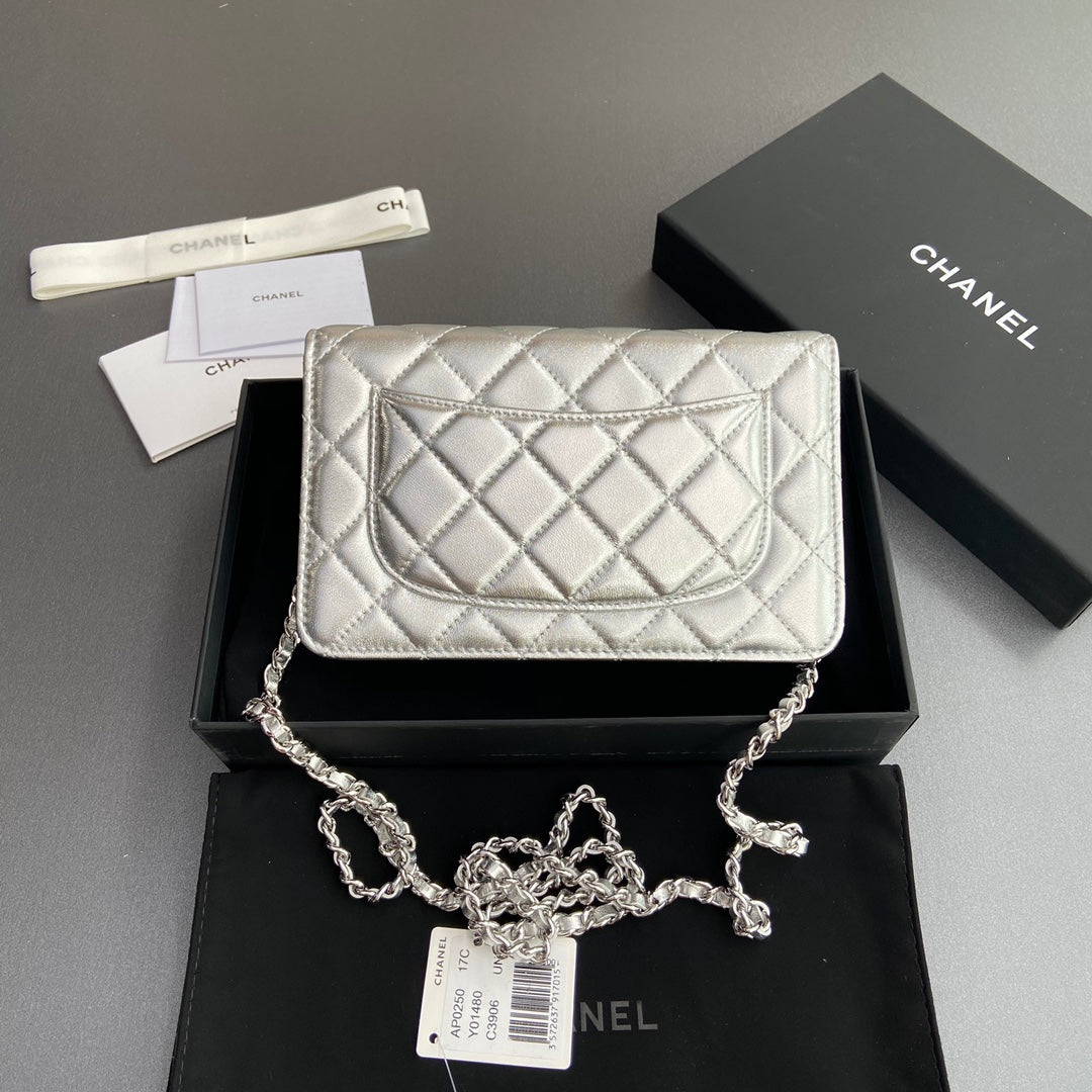 CC Woc 20cm Silver Metalic Calfskin Silver Hardware mysite