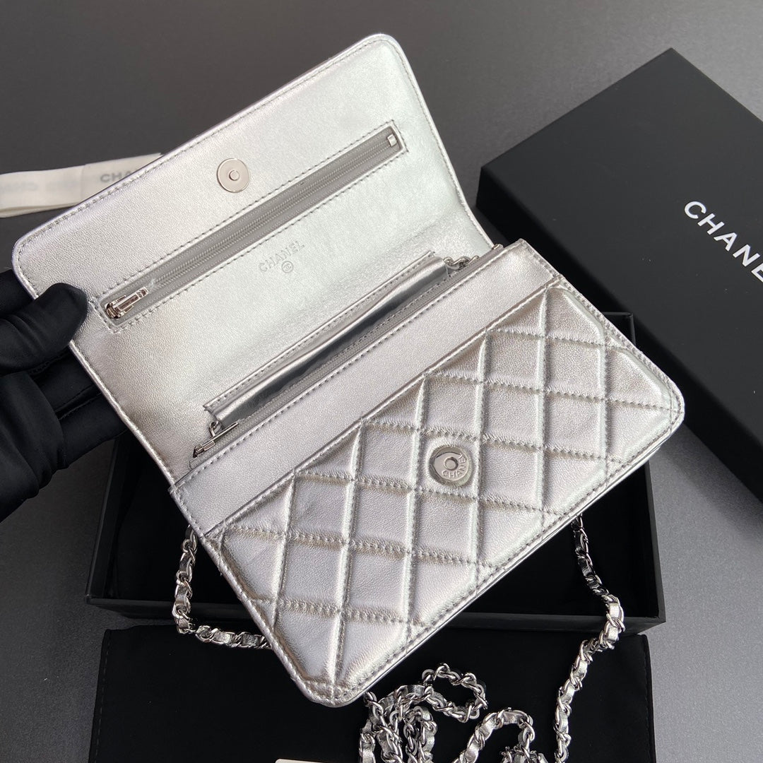 CC Woc 20cm Silver Metalic Calfskin Silver Hardware mysite