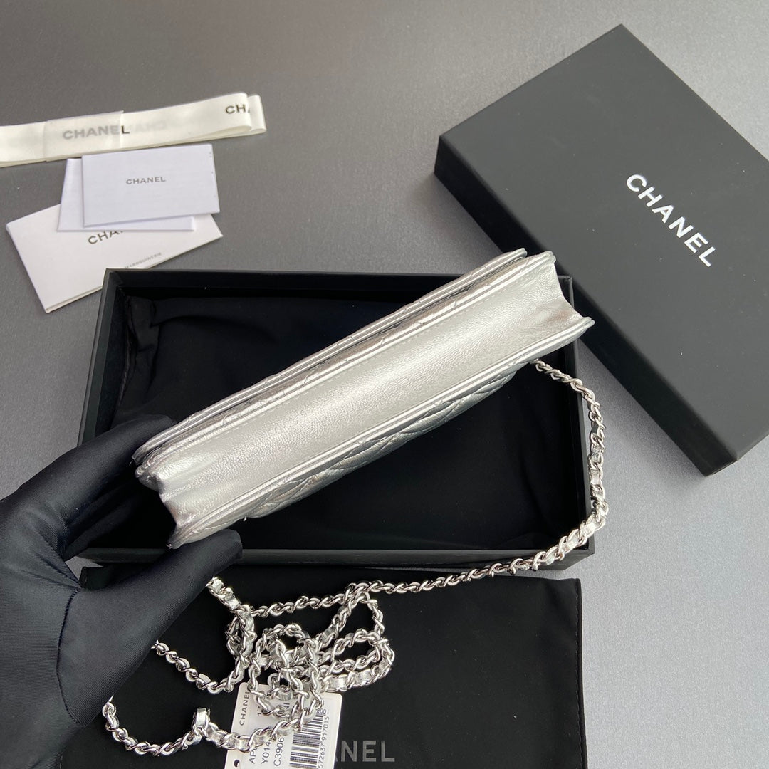 CC Woc 20cm Silver Metalic Calfskin Silver Hardware mysite