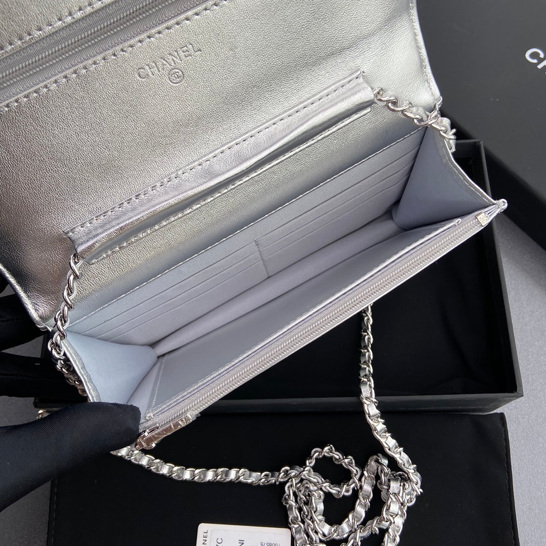 CC Woc 20cm Silver Metalic Calfskin Silver Hardware mysite