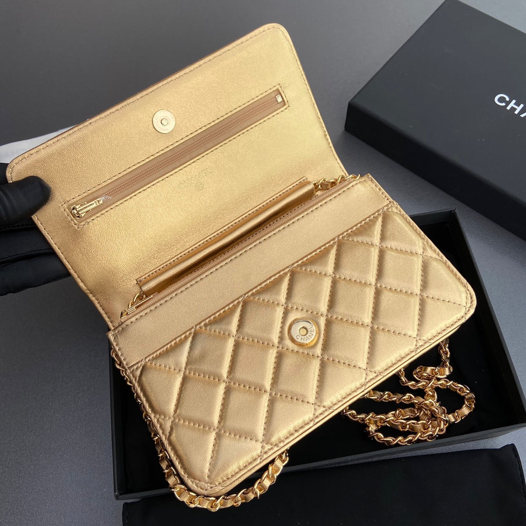 CC Woc 20cm Gold Metalic Calfskin Gold Hardware mysite
