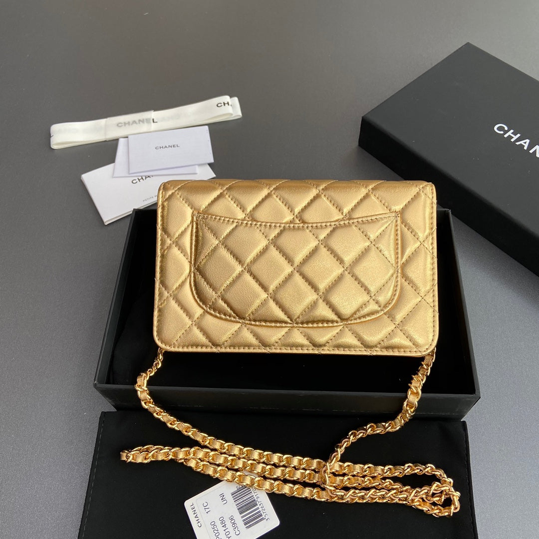 CC Woc 20cm Gold Metalic Calfskin Gold Hardware mysite