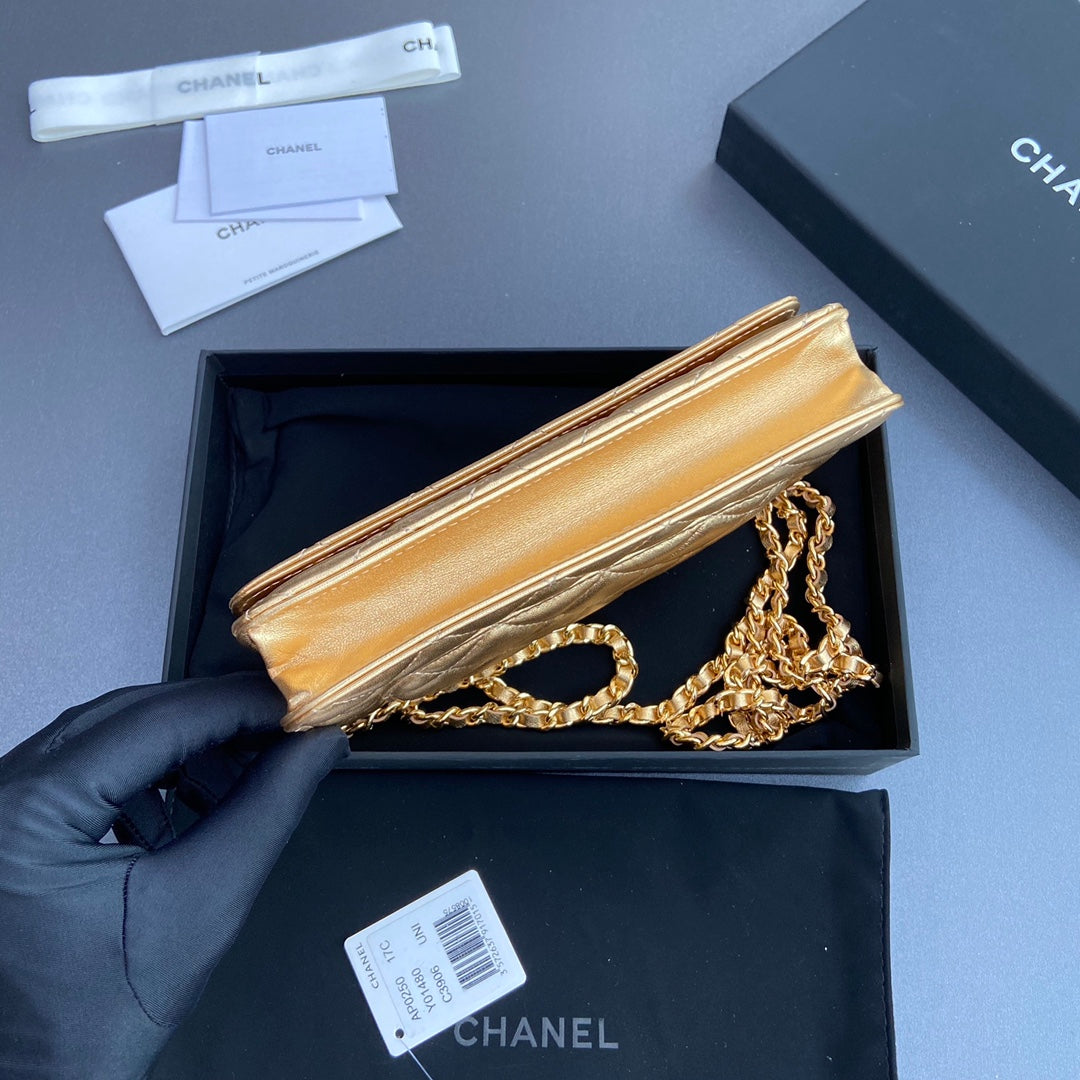 CC Woc 20cm Gold Metalic Calfskin Gold Hardware mysite