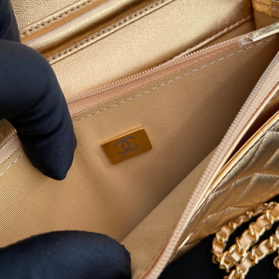 CC Woc 20cm Gold Metalic Calfskin Gold Hardware mysite