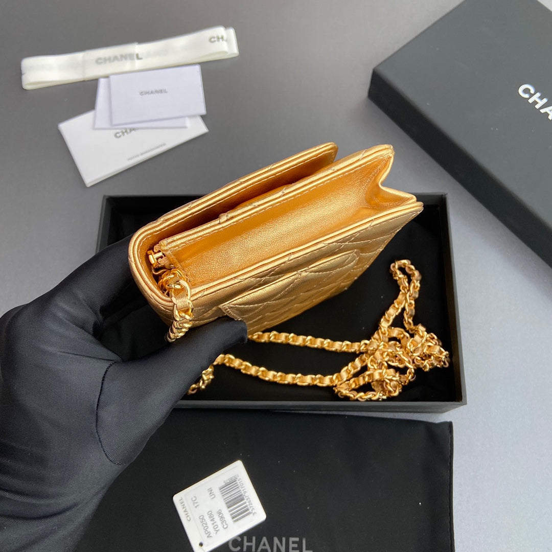 CC Woc 20cm Gold Metalic Calfskin Gold Hardware mysite