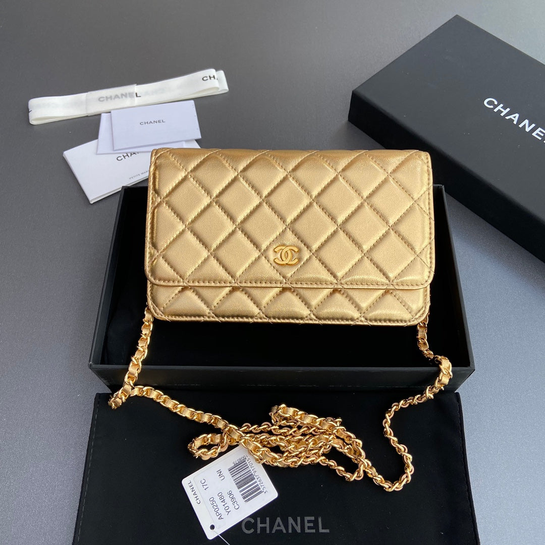 CC Woc 20cm Gold Metalic Calfskin Gold Hardware mysite