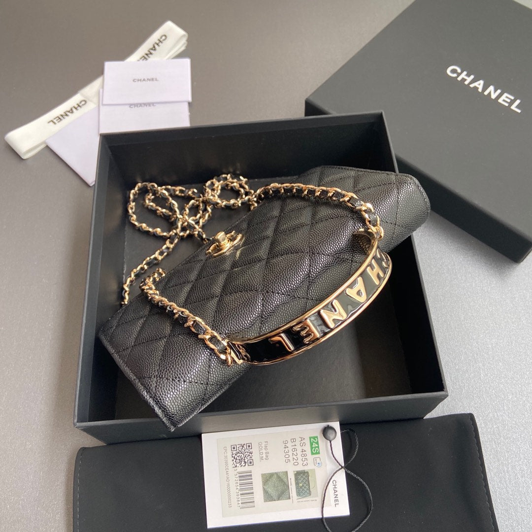 CC Woc 20cm Top Handle Black Grained Calfskin mysite