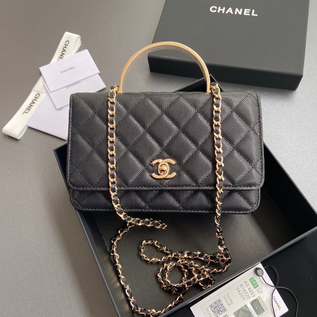 CC Woc 20cm Top Handle Black Grained Calfskin mysite