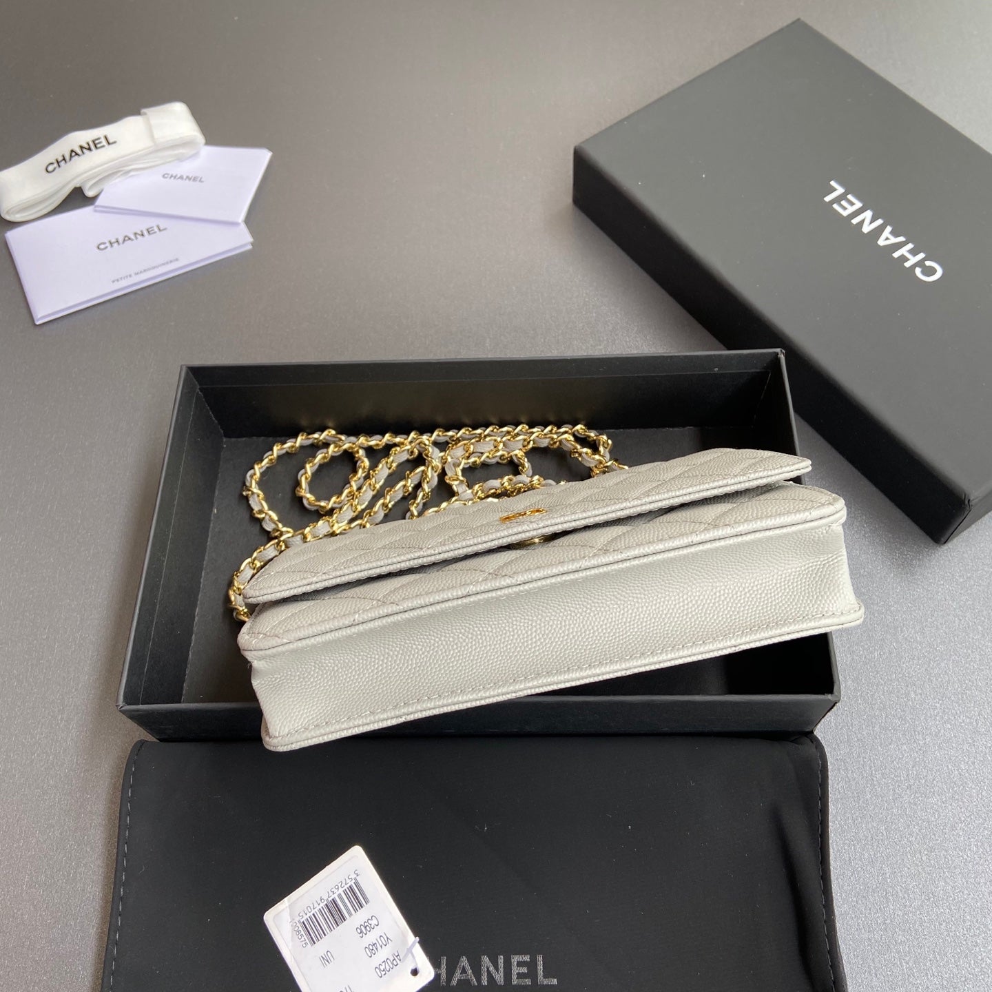 CC Wallet On Chain 20cm White Caviar Leather Gold Hardware 240157 mysite