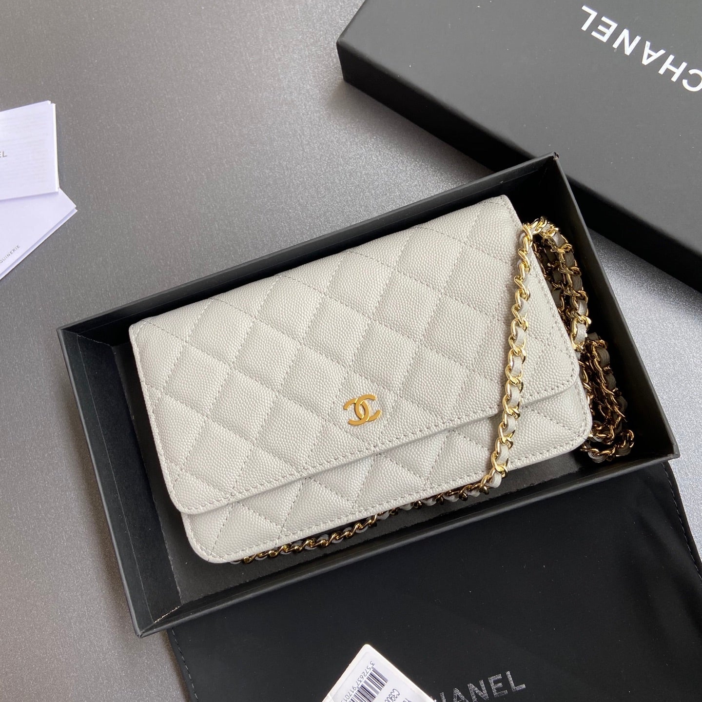 CC Wallet On Chain 20cm White Caviar Leather Gold Hardware 240157 mysite