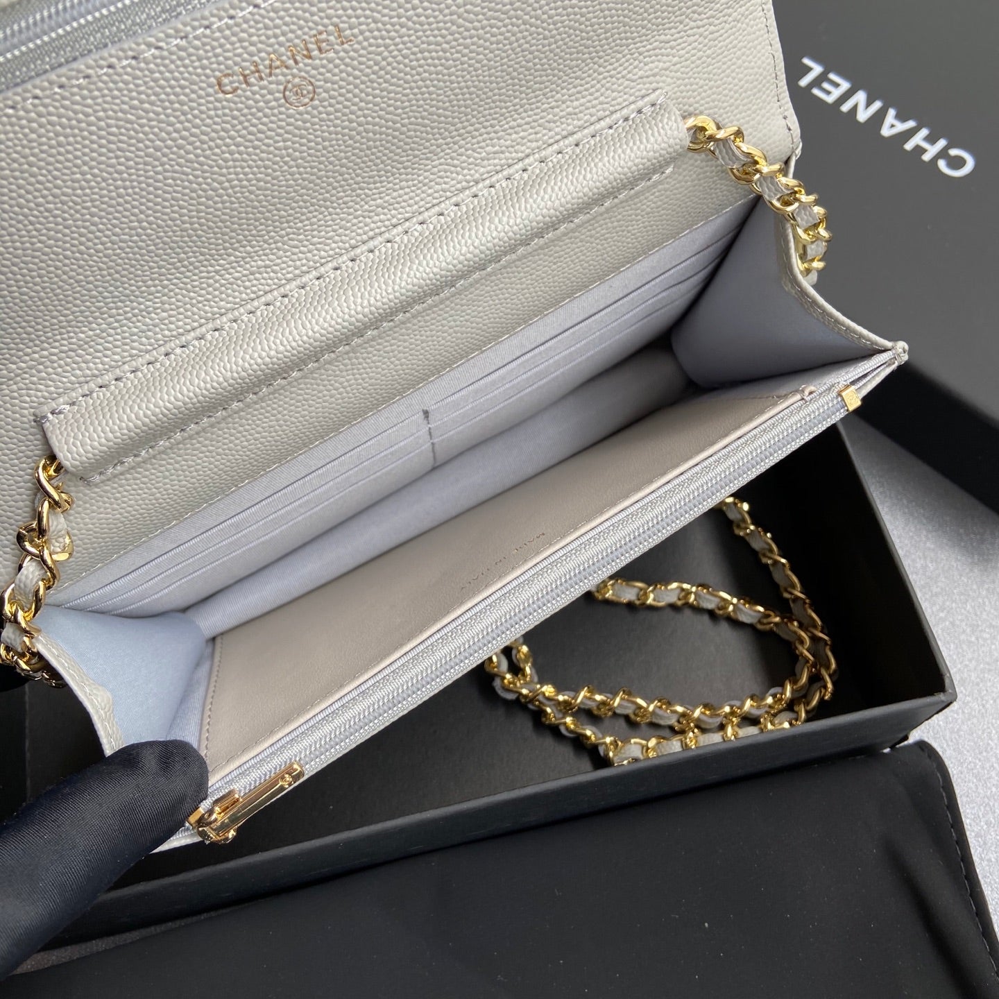 CC Wallet On Chain 20cm White Caviar Leather Gold Hardware 240157 mysite