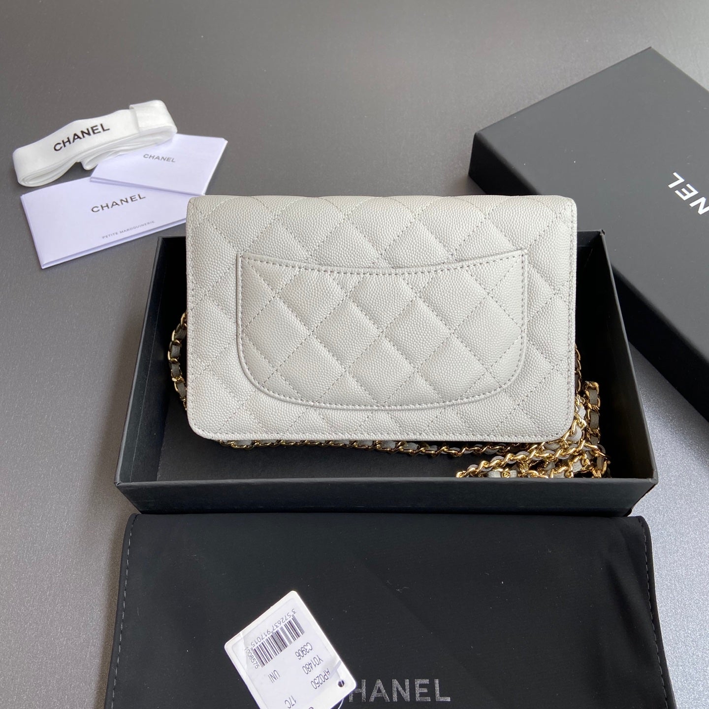 CC Wallet On Chain 20cm White Caviar Leather Gold Hardware 240157 mysite