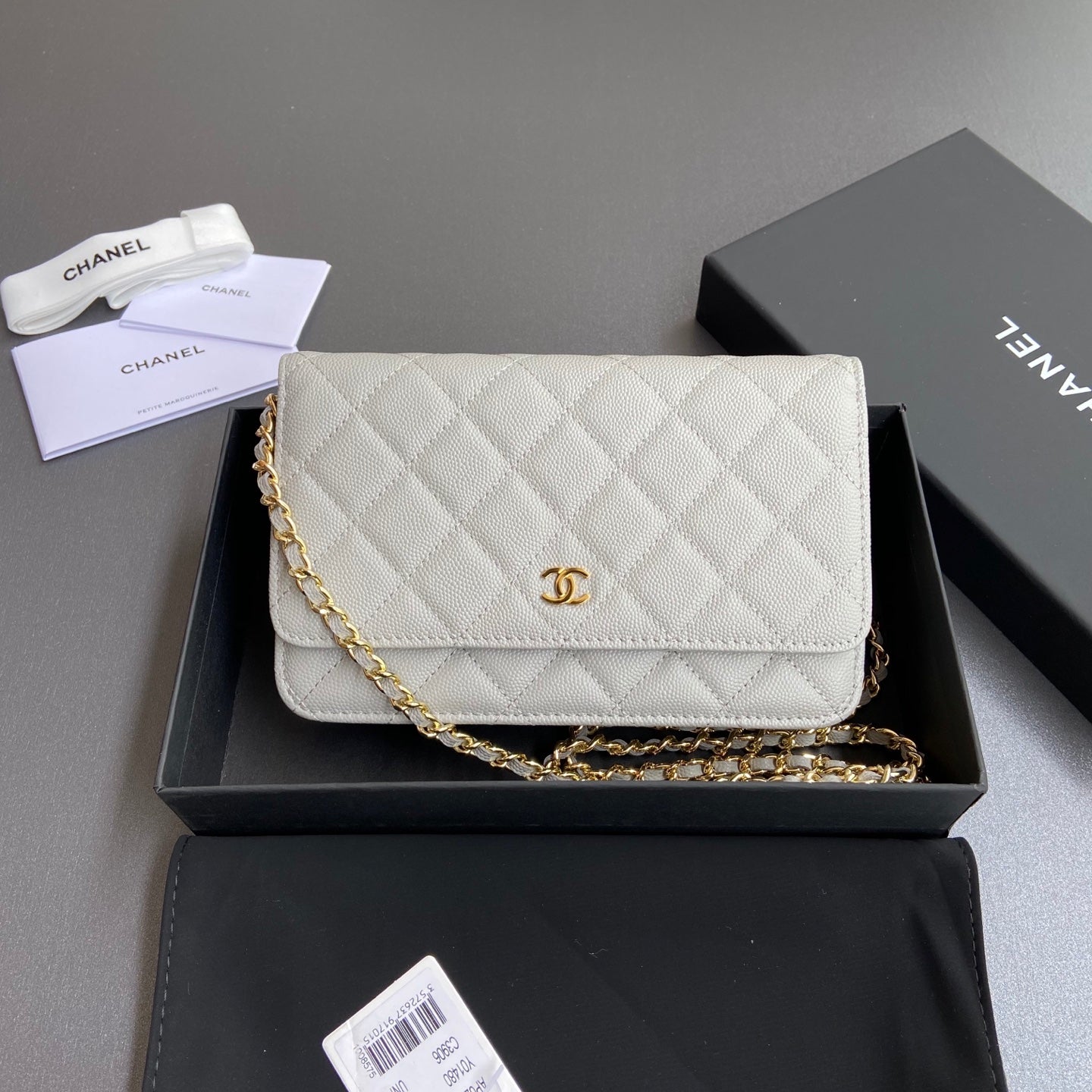 CC Wallet On Chain 20cm White Caviar Leather Gold Hardware 240157 mysite