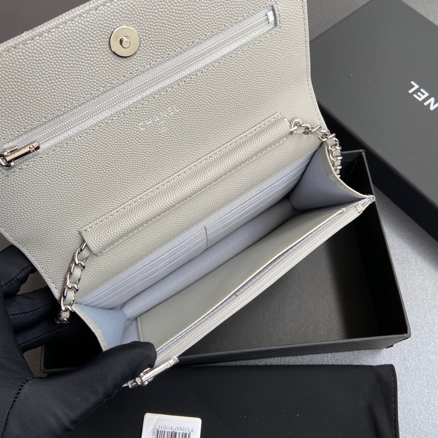 CC Wallet On Chain 20cm White Caviar Leather Silver Hardware 240159 mysite