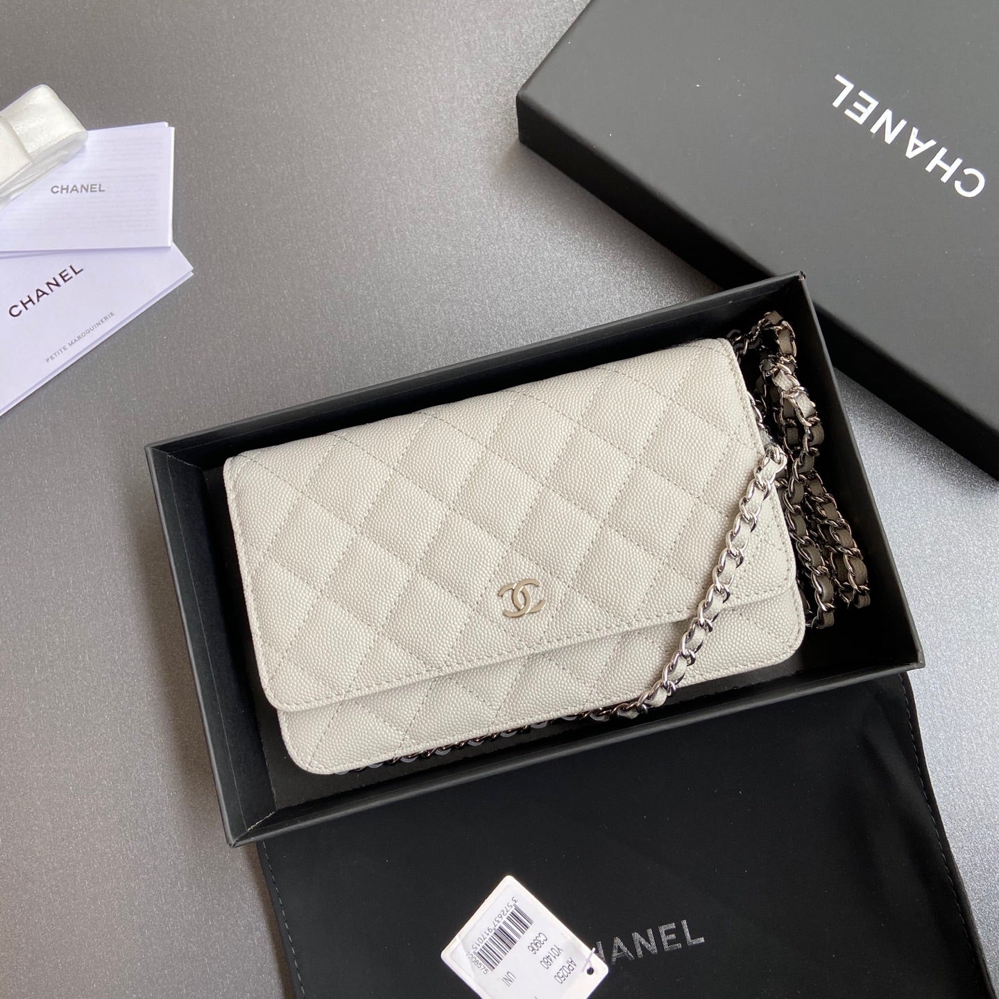 CC Wallet On Chain 20cm White Caviar Leather Silver Hardware 240159 mysite