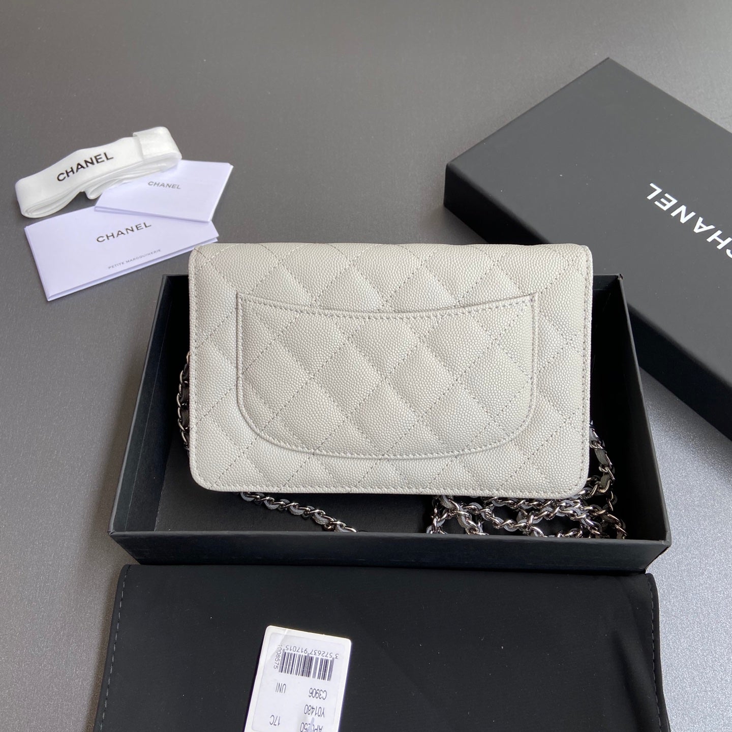 CC Wallet On Chain 20cm White Caviar Leather Silver Hardware 240159 mysite