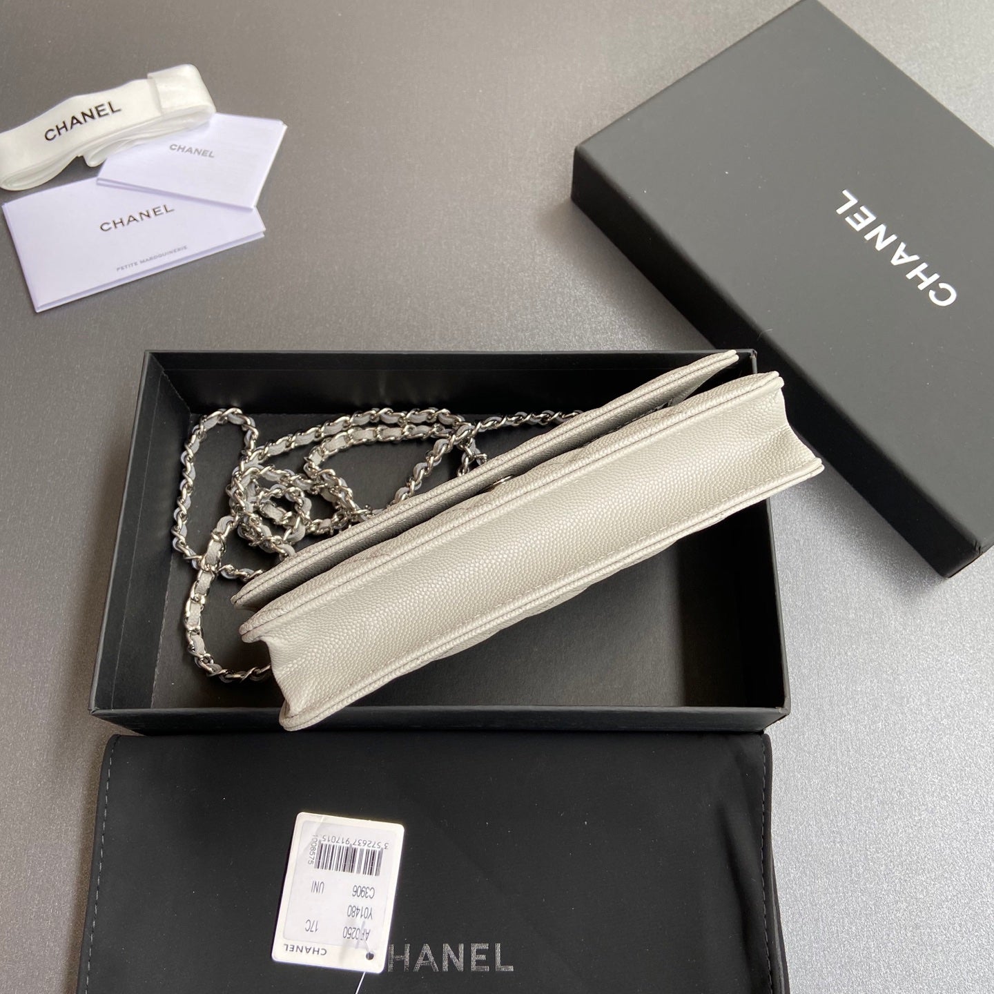 CC Wallet On Chain 20cm White Caviar Leather Silver Hardware 240159 mysite