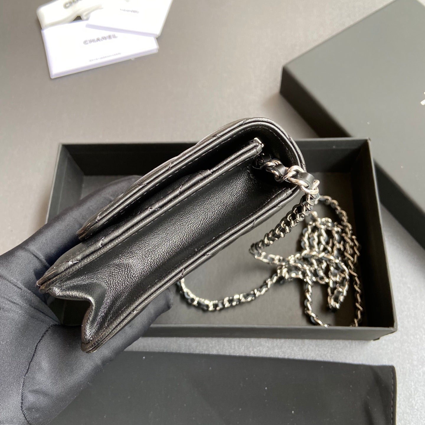 CC Wallet On Chain 20cm Black Lambskin Light Gold Hardware 240166 mysite