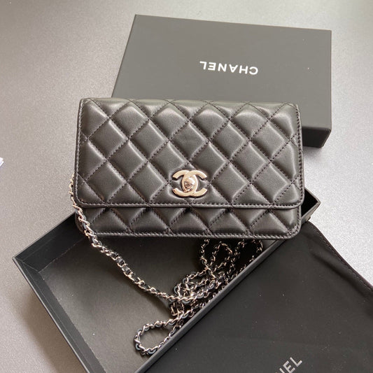 CC Wallet On Chain 20cm Black Lambskin Light Gold Hardware 240166 mysite