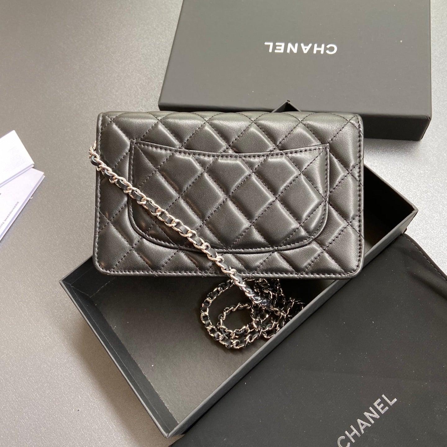 CC Wallet On Chain 20cm Black Lambskin Light Gold Hardware 240166 mysite