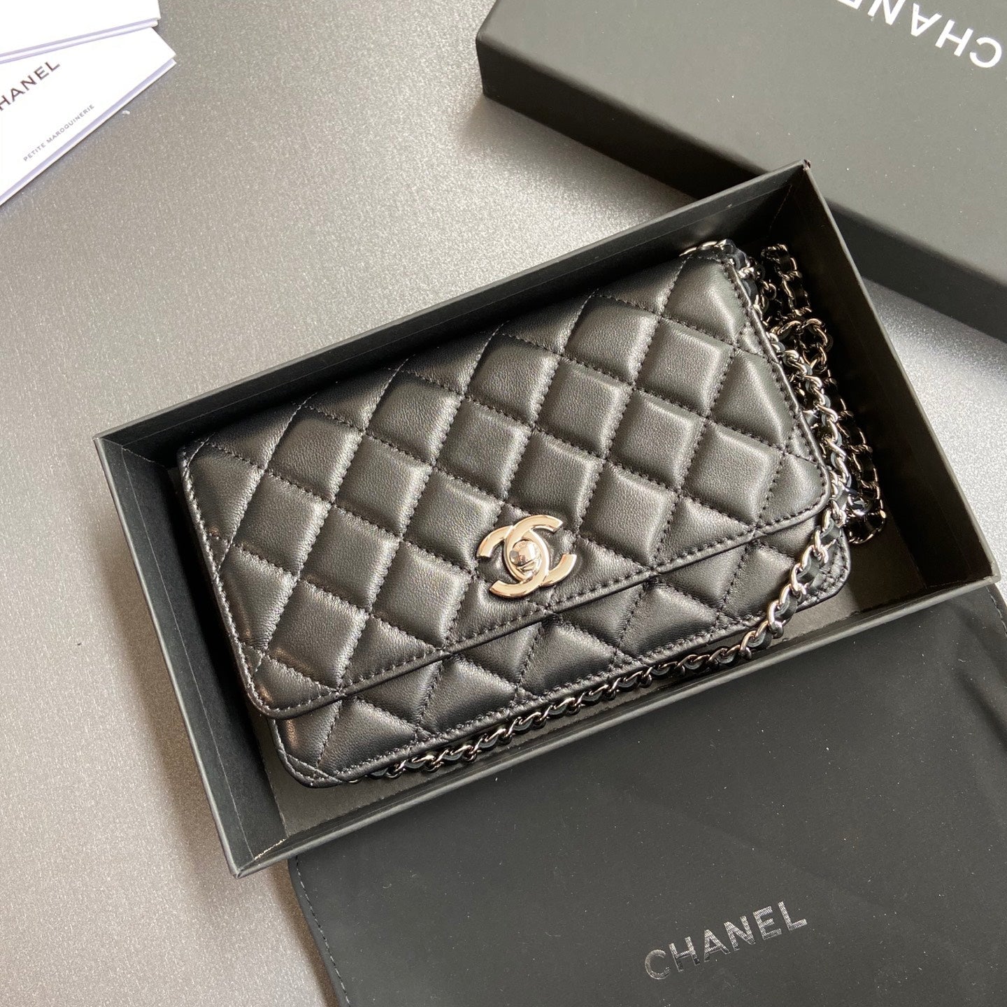 CC Wallet On Chain 20cm Black Lambskin Light Gold Hardware 240166 mysite