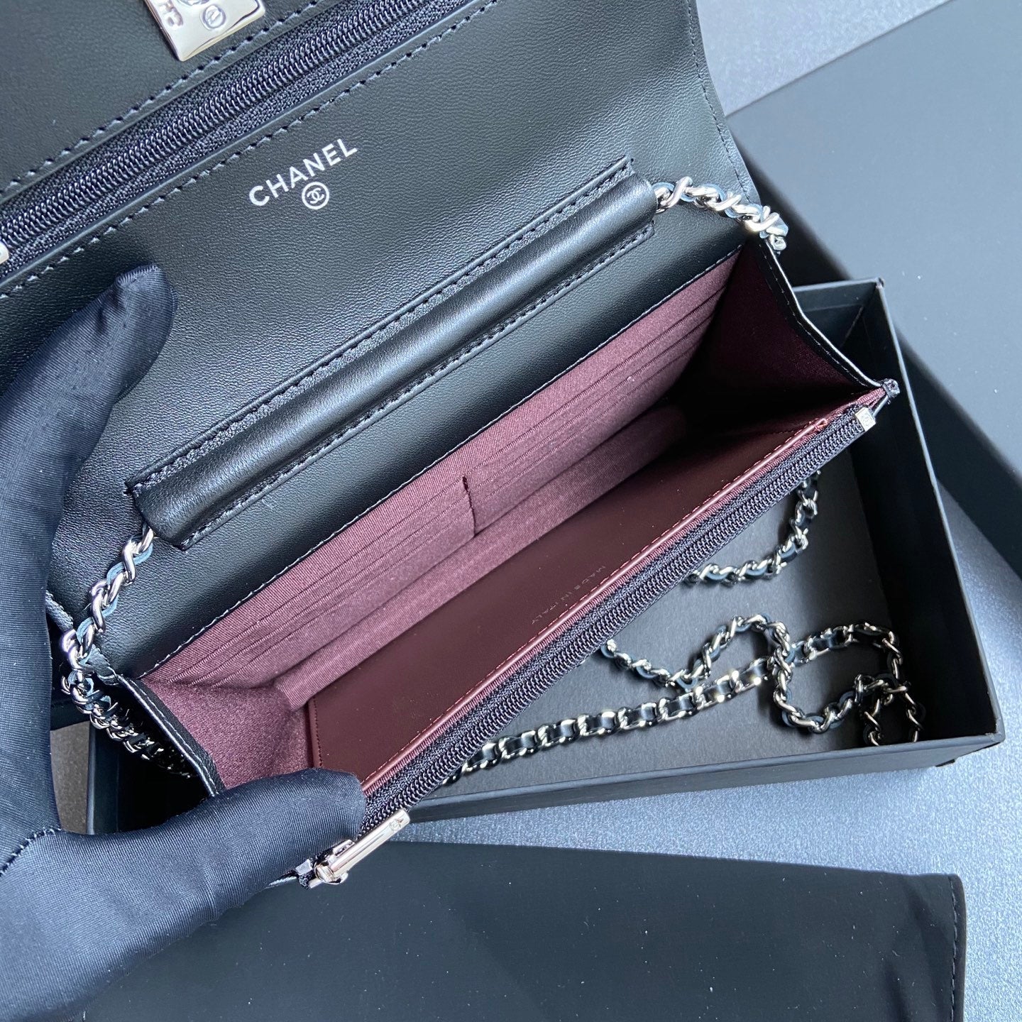 CC Wallet On Chain 20cm Black Lambskin Light Gold Hardware 240166 mysite