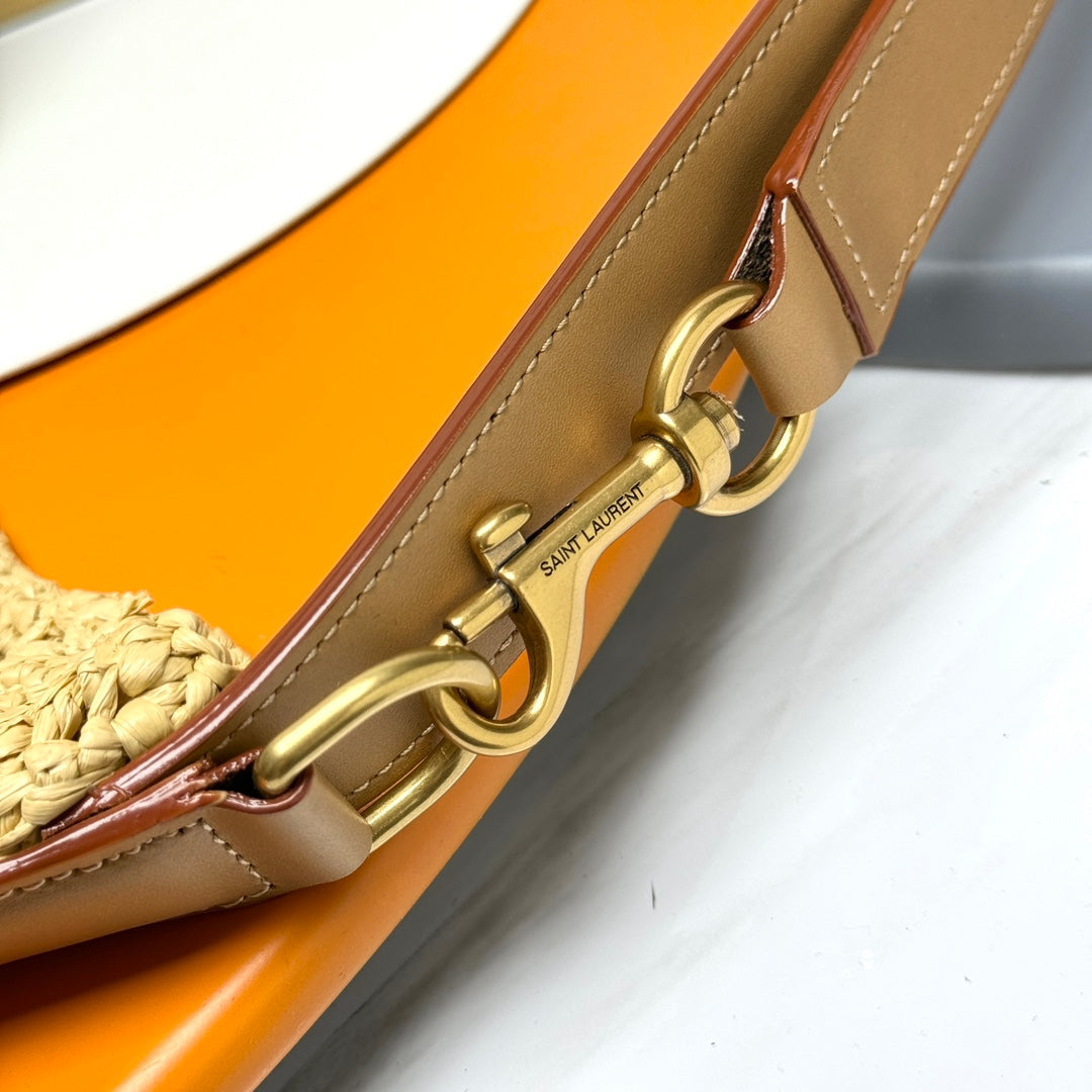 YSL OXALIS 37CM BEIGE RAFFIA TAN CALFSKIN mysite