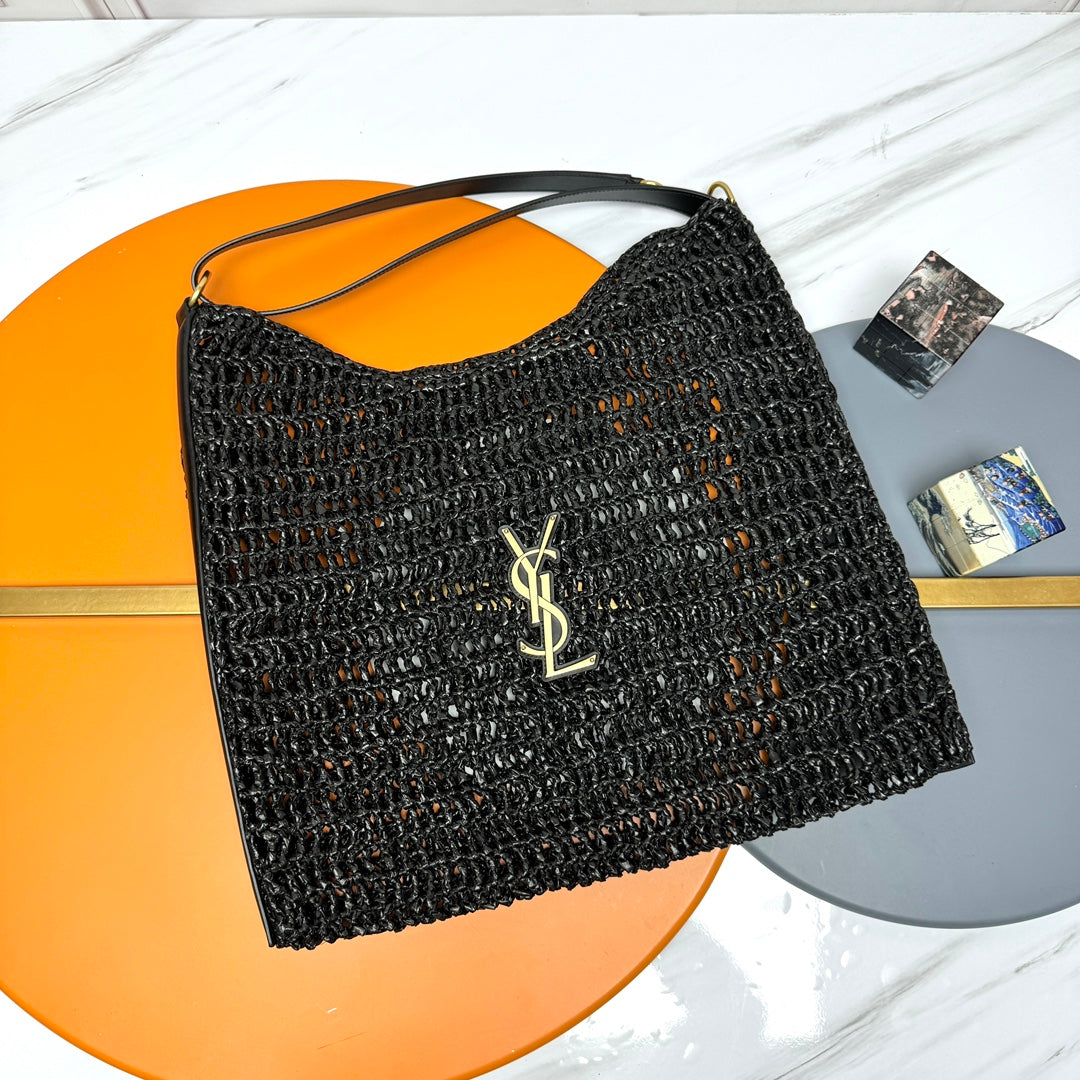 TOTE BAG 40 IN BLACK RAFFIA GOLD LOGO mysite