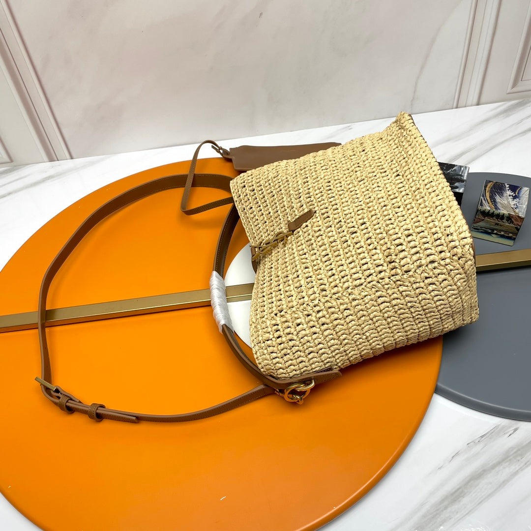 YSL LE 37 20CM BEIGE RAFFIA BUCKET BAG mysite