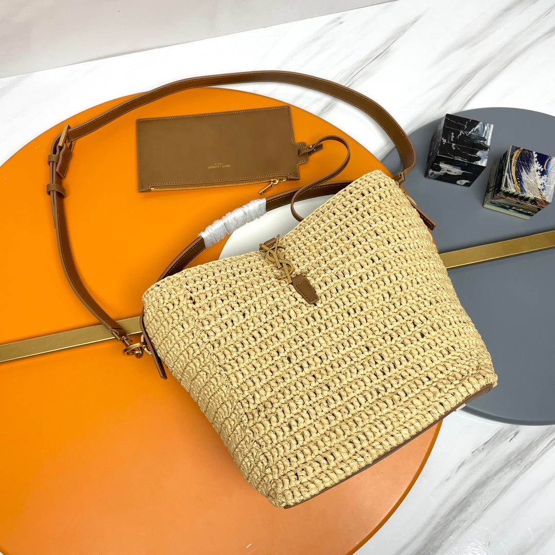YSL LE 37 20CM BEIGE RAFFIA BUCKET BAG mysite