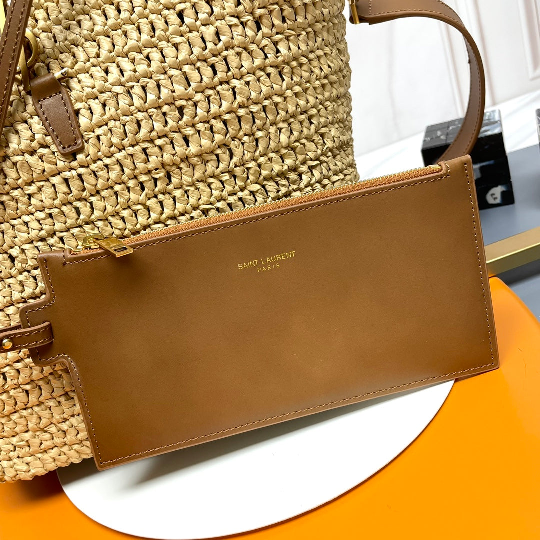 YSL LE 37 20CM BEIGE RAFFIA BUCKET BAG mysite