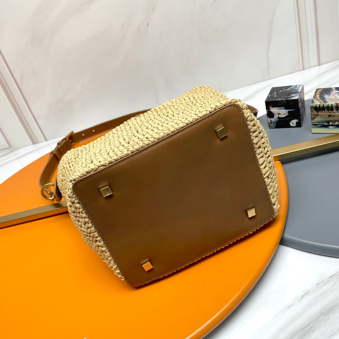 YSL LE 37 20CM BEIGE RAFFIA BUCKET BAG mysite